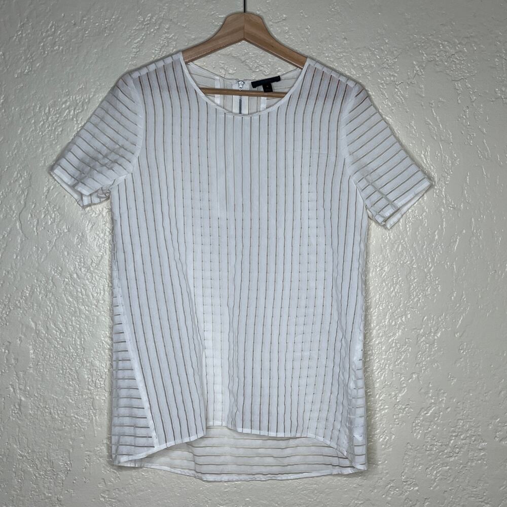 J.Crew Shadow Stripe Sheer Shell Preppy Classic Women White Size 4